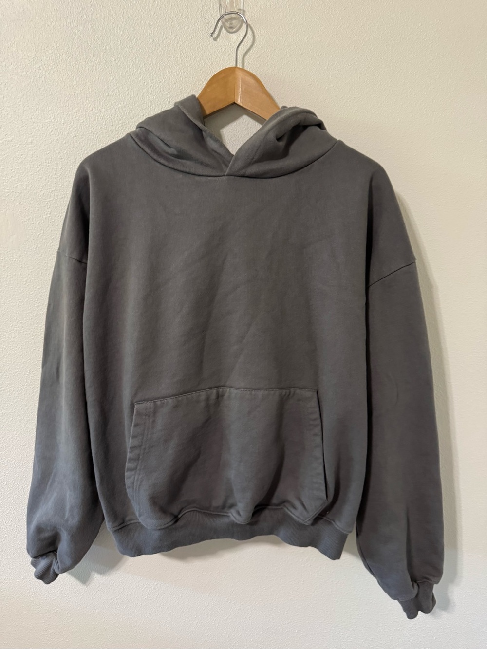 Sown Again Heavyweight Signature Hoodie Gray Organic Cotton Kangaroo Pocket-M